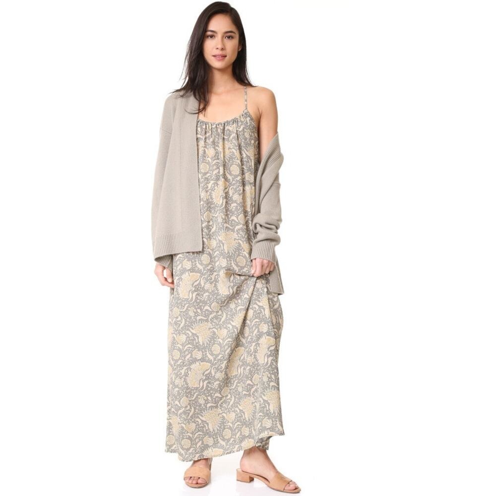VINCE Vintage Floral Maxi Dress Women Medium Sage Green Floral Silk Sleeveless